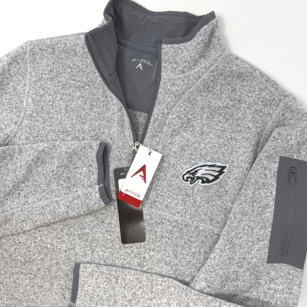Antigua Philadelphia Eagles NFL Mens Medium Gray Heather 1/4‎ Zip Pullover NEW